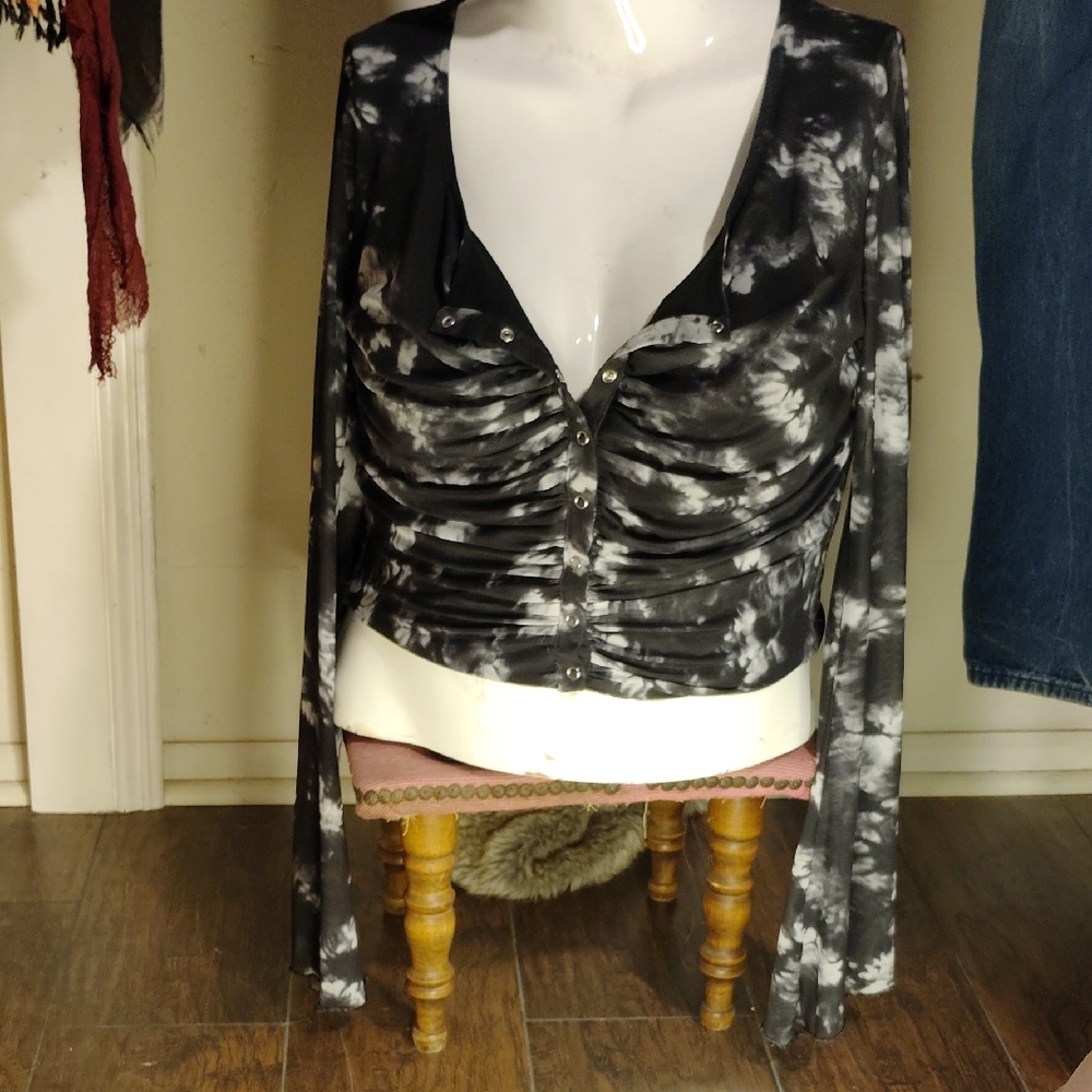 Current Mood Black and White Ruched Blouse